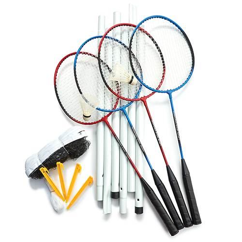 Keystone Badminton Set, Double Shaft Badminton Racket Set of 2 Pieces with  Nylon Shuttlecocks & Ball Bearing Skipping Rope (with 4 Piece Shuttlecock)